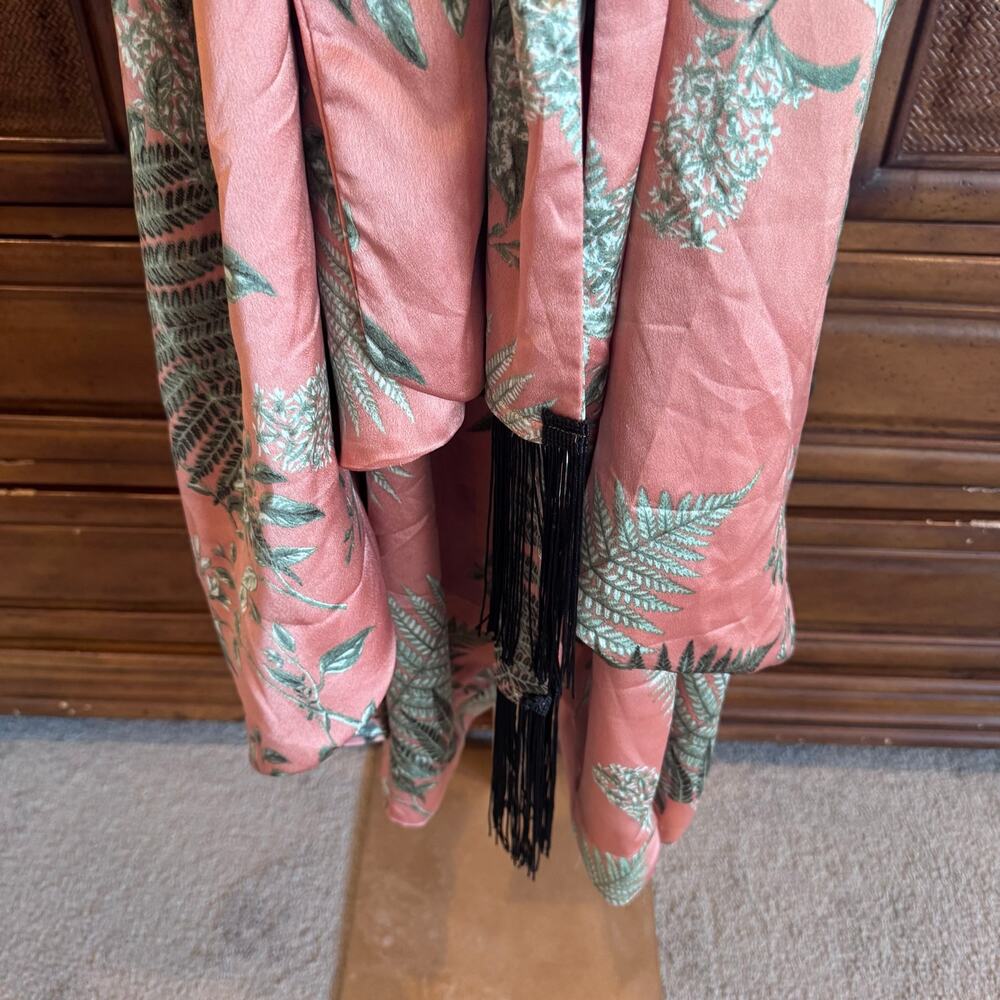 MISA Los Angeles Coral Pink Green Floral Fern High Low Duster Dress XS NWT - Picture 2 of 4